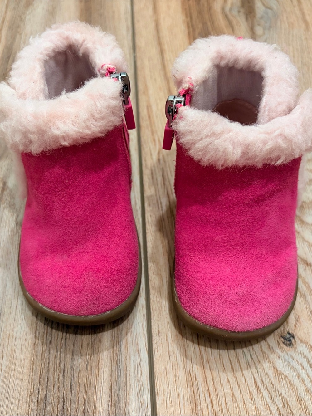 UGG Girls Hot Pink Faux-Fur Cuff Ankle Boots